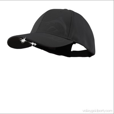 Powercap for fishing, 2575 Black debossed Marlin Hat with LED lights